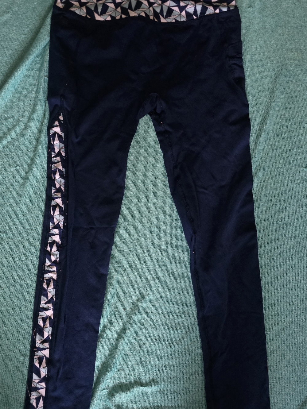 Sho Active Womans Navy Leggings with White Geometric Trim